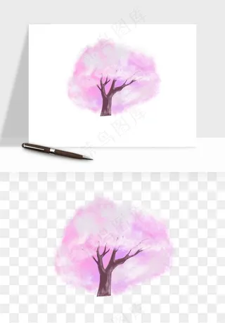 手绘浪漫花树桃花树png免抠