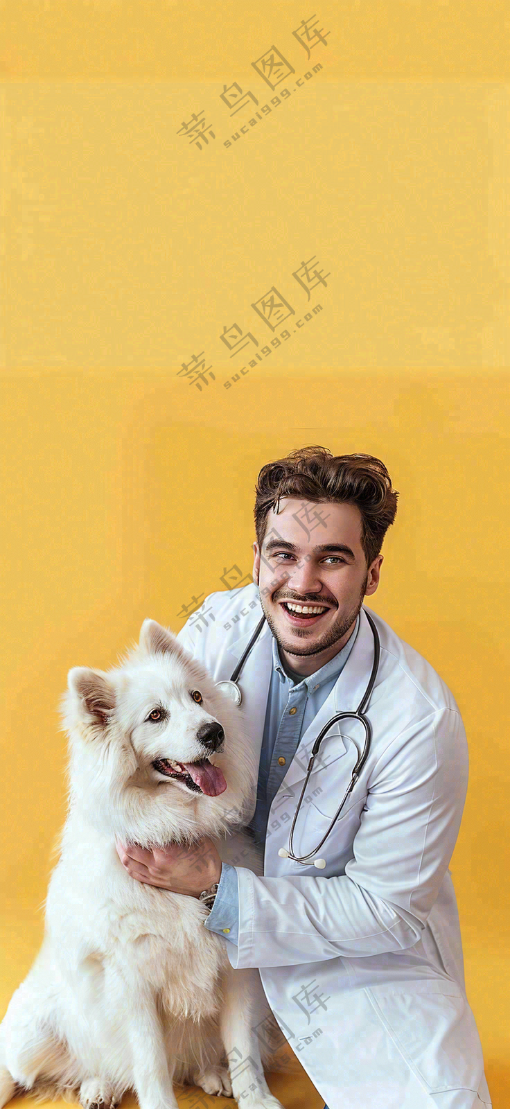 萌宠宠物医院医生抱着狗狗摄影图背景