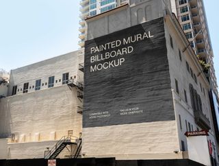 户外巨幅海报样机城市街头墙绘广告牌vi效果图PS模板04