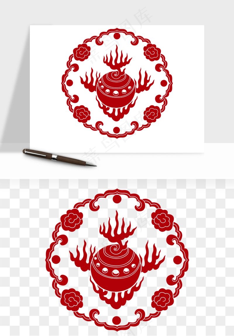 传统窗花剪纸图案png免抠