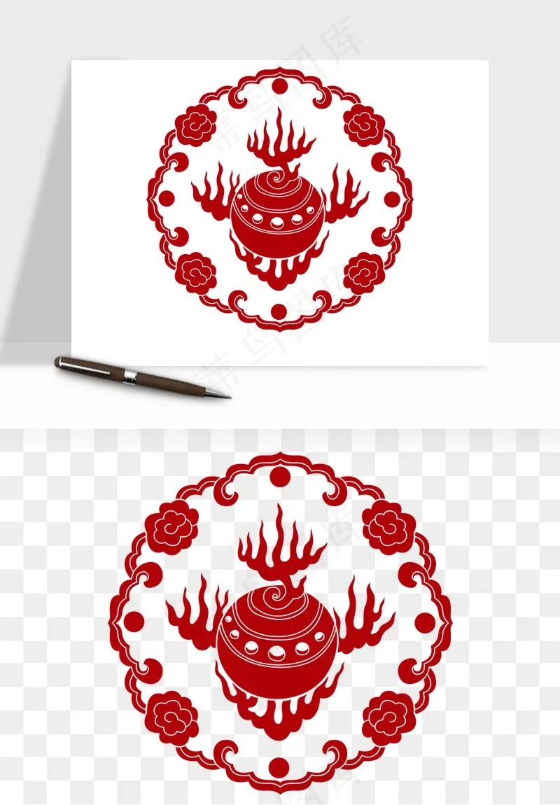 传统窗花剪纸图案png免抠