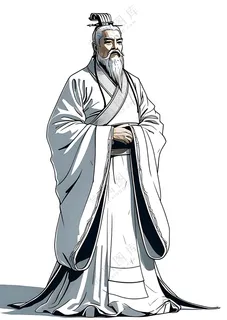 简约简笔画线稿的古代大臣人物_全