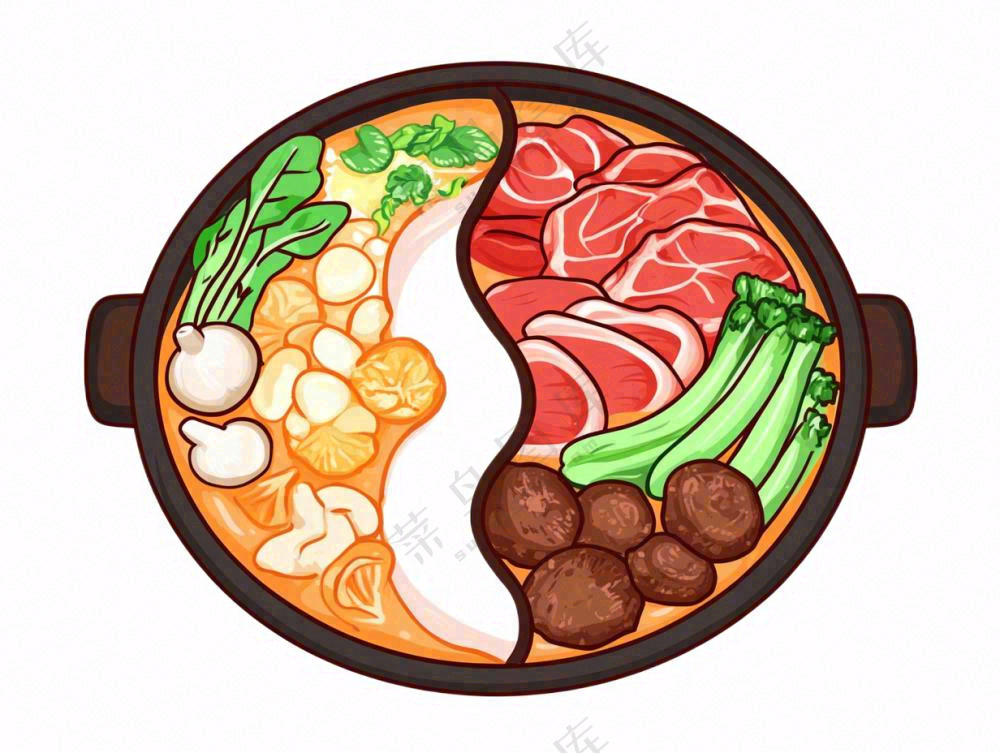 鸳鸯火锅美食插画免抠