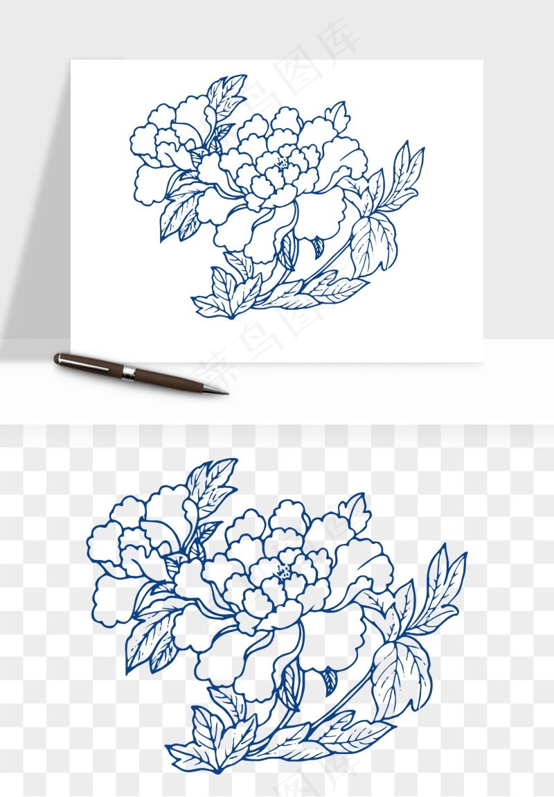 青花瓷花纹花卉图案png免抠