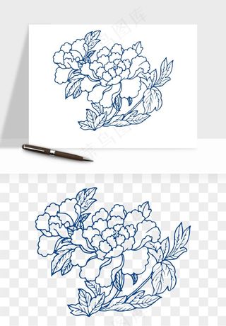 青花瓷花纹花卉图案png免抠