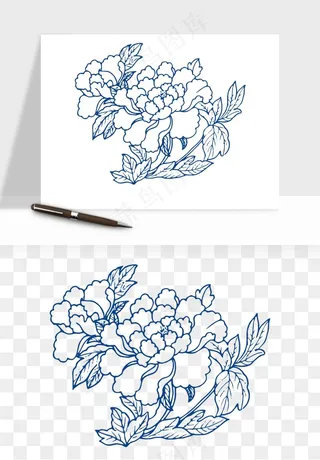 青花瓷花纹花卉图案png免抠