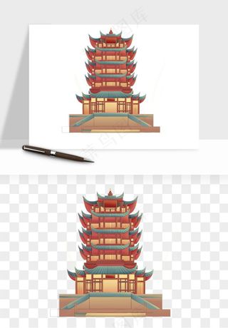 国潮风古建筑古楼古塔鼓楼psd,png免抠图
