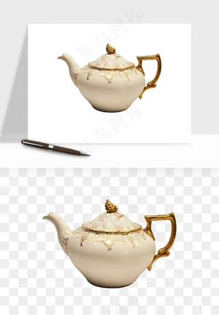 白瓷陶瓷茶壶png免抠