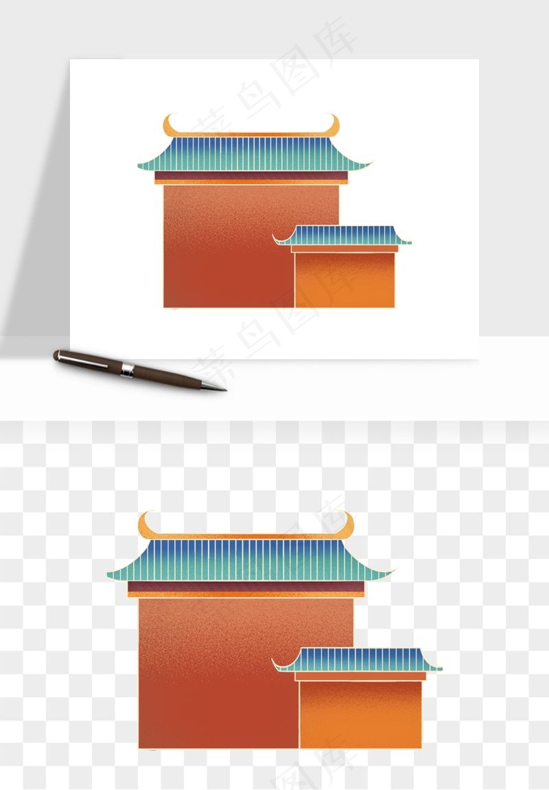 国潮风古建筑古楼古塔鼓楼psd,png免抠图