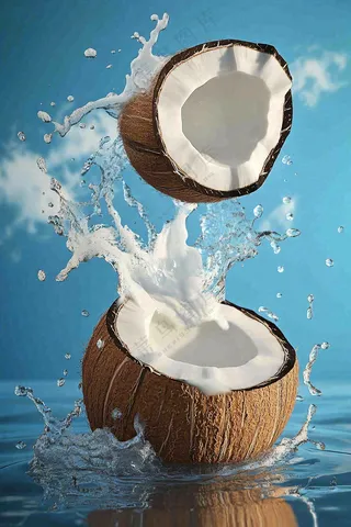 椰子汁飞溅新鲜果汁摄影图