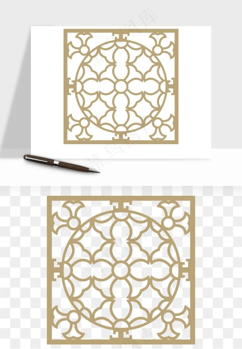中式镂空古典图案png免抠