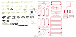 云标题框边框+复古风+纯色搭配+矢量背景元素图标