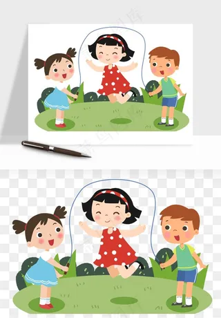 手绘儿童小孩玩耍png免抠