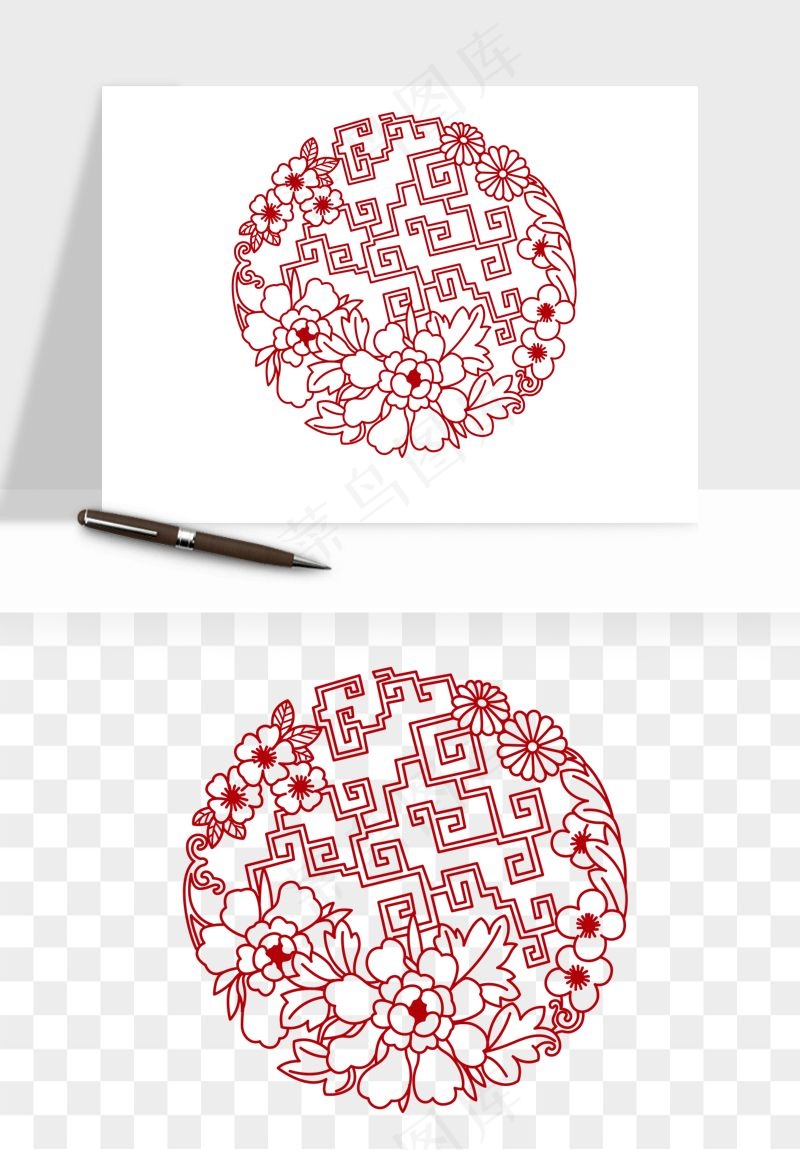 传统窗花剪纸图案png免抠