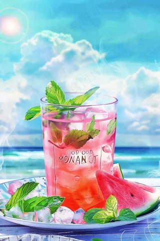 夏日冰镇饮料西瓜解暑小暑大暑摄影图