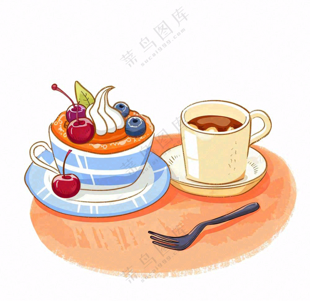 下午茶蛋糕饮料美食卡通插画免抠