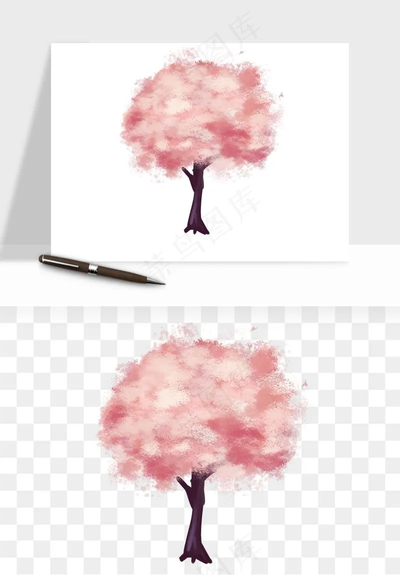 手绘浪漫花树桃花树png免抠
