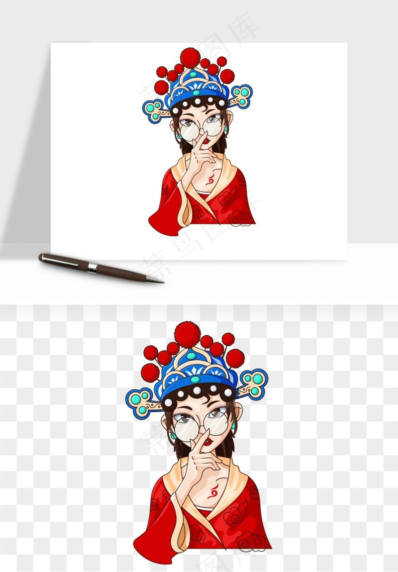 手绘国潮女性人物插画png免抠