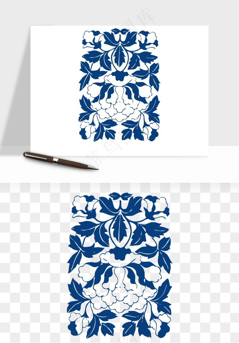 青花瓷花纹花卉图案png免抠