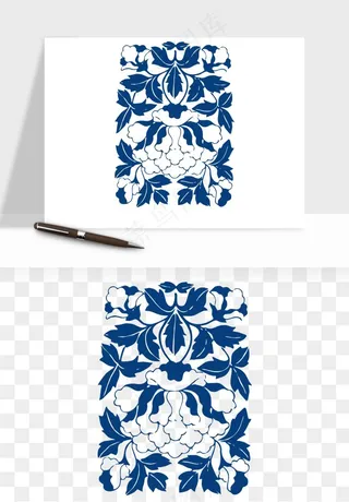 青花瓷花纹花卉图案png免抠