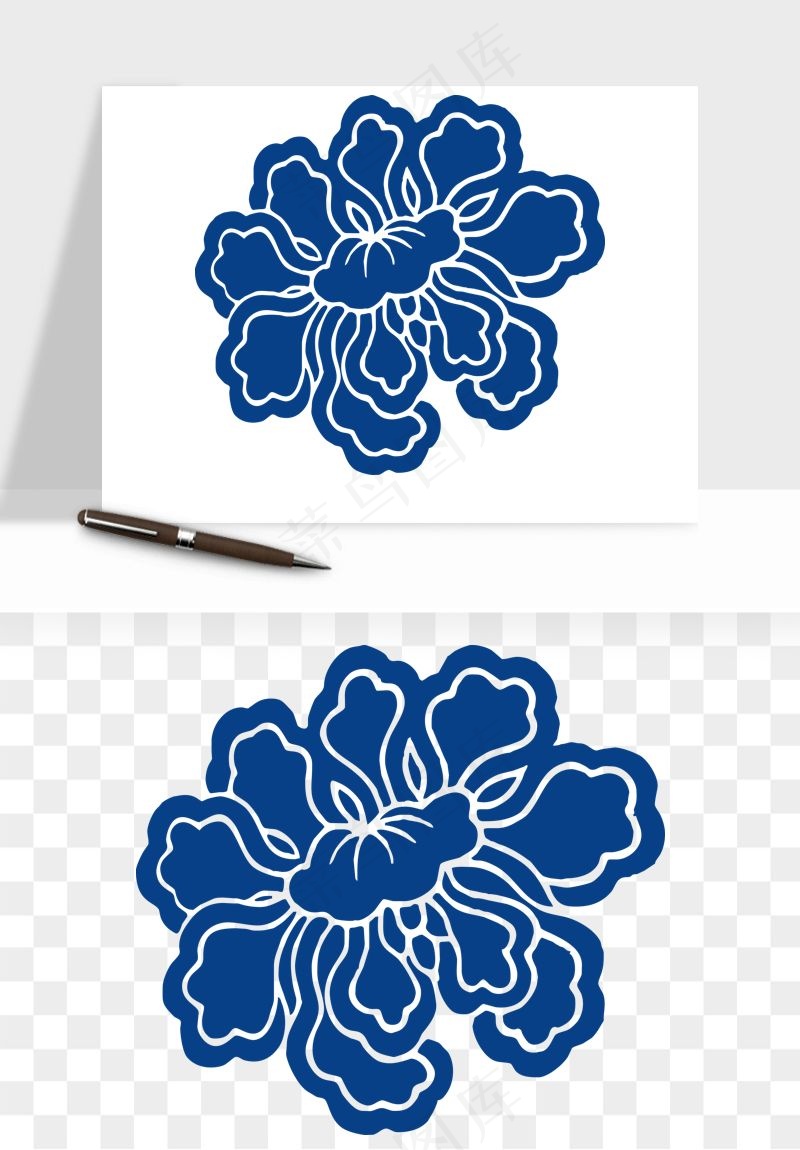青花瓷花纹花卉图案png免抠