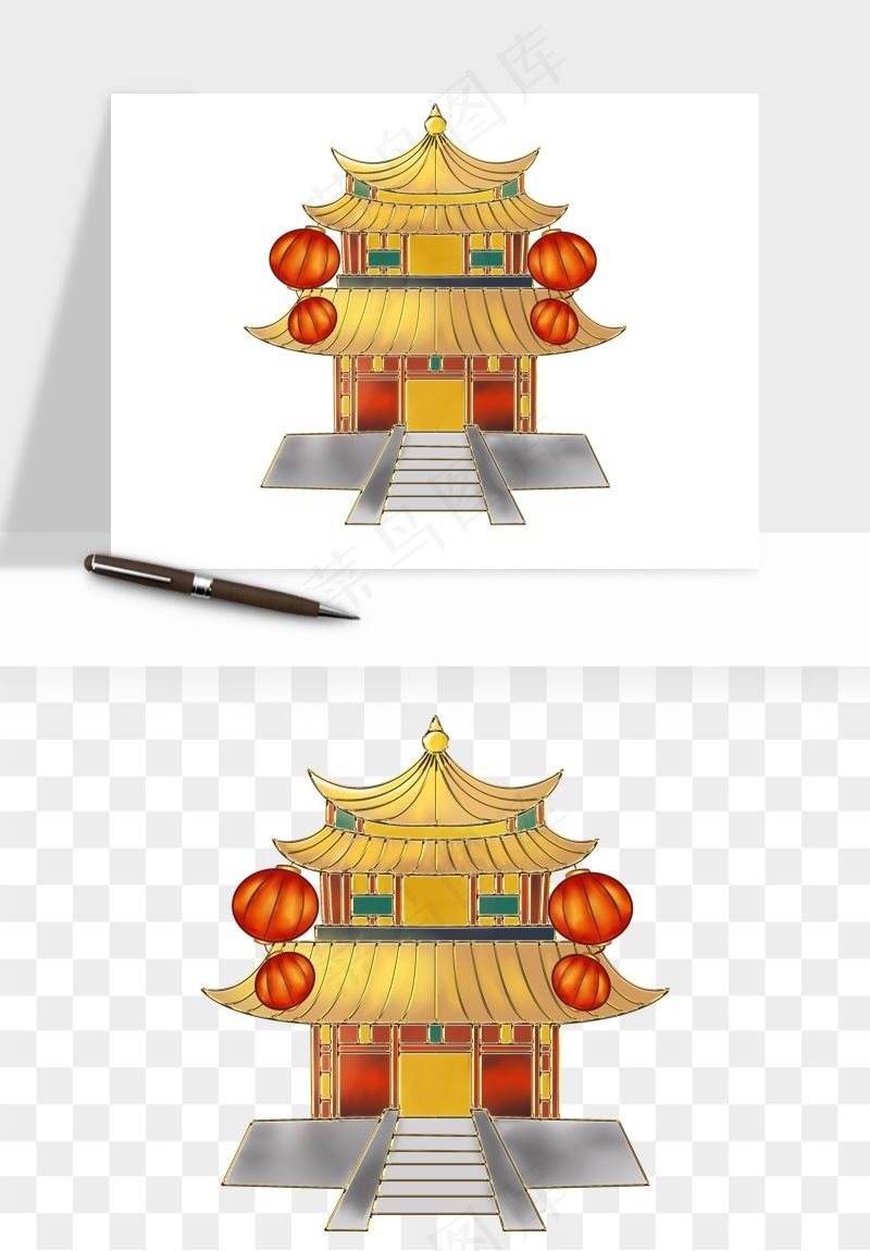国潮风古建筑古楼古塔鼓楼psd,png免抠图