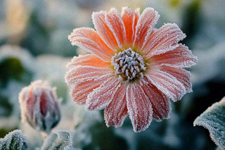 秋冬寒冷植物花朵上的白霜霜降摄影图