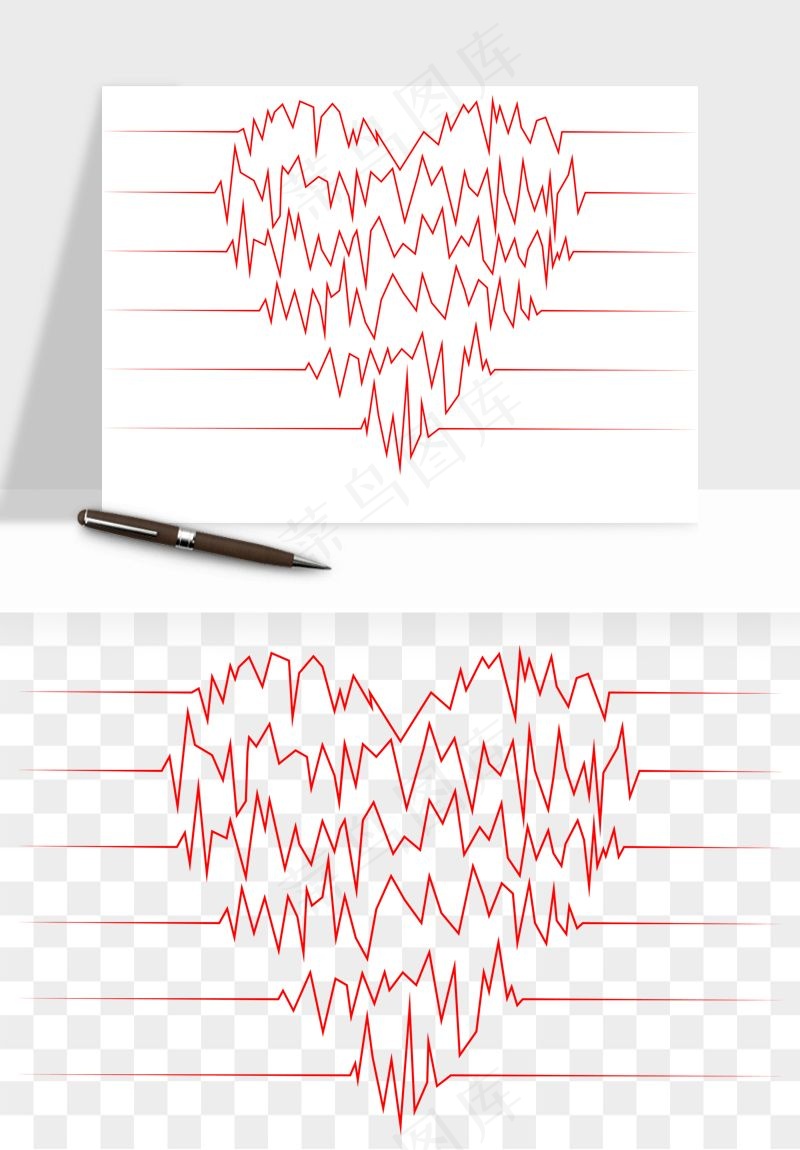 手绘心电图爱心线条png免抠