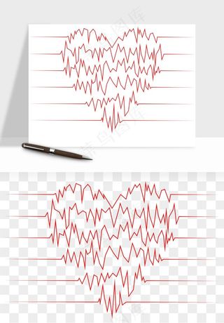 手绘心电图爱心线条png免抠