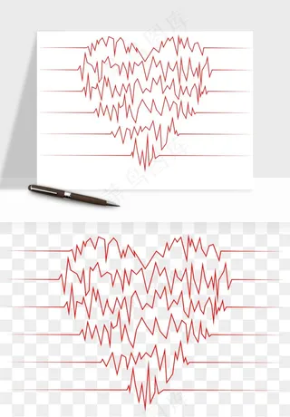 手绘心电图爱心线条png免抠