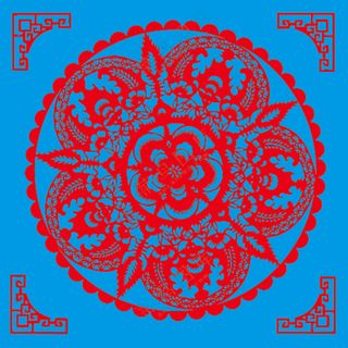 红色圆形五福剪纸