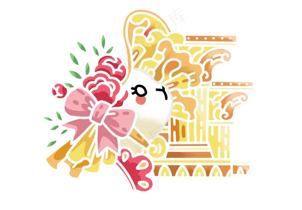 黄色可爱新国风兔子元素插画