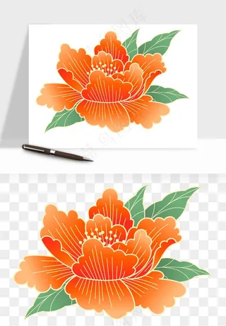 手绘国潮牡丹花花卉图案png免抠