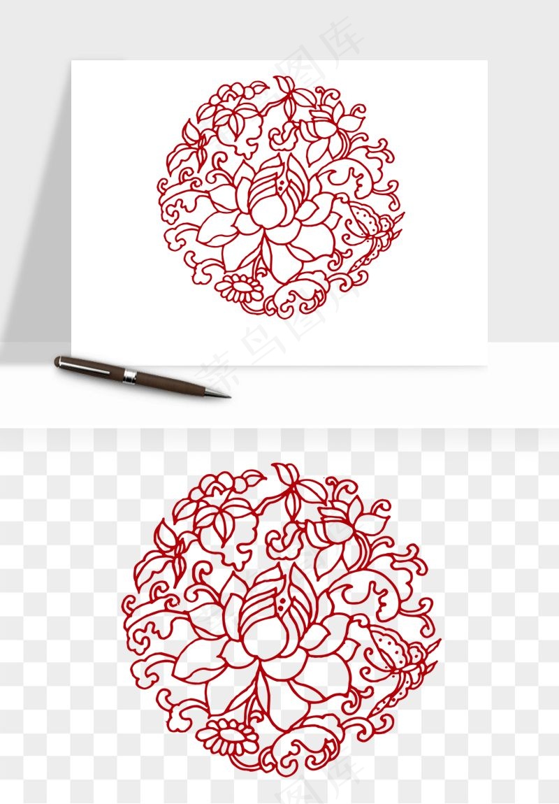 传统窗花剪纸图案png免抠