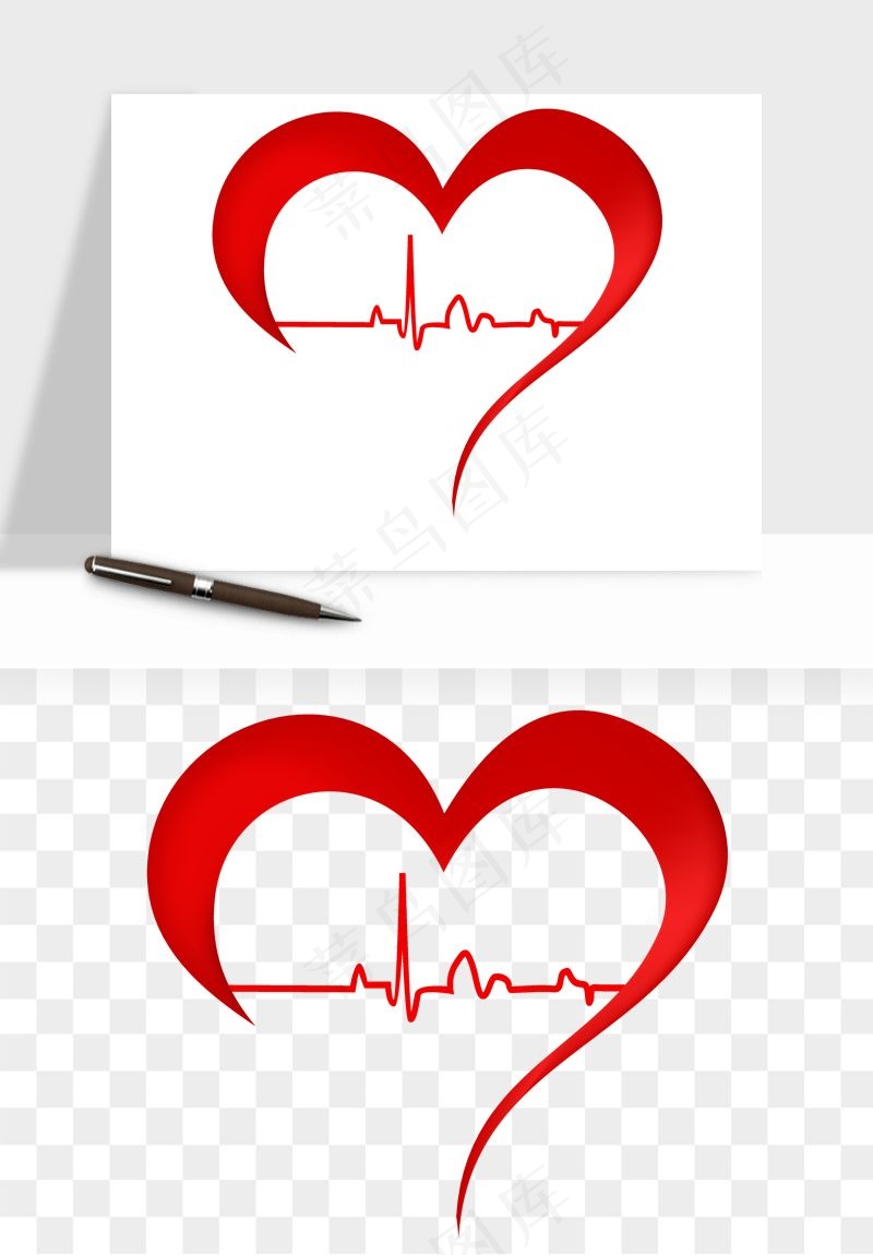 手绘心电图爱心线条png免抠