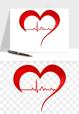 手绘心电图爱心线条png免抠