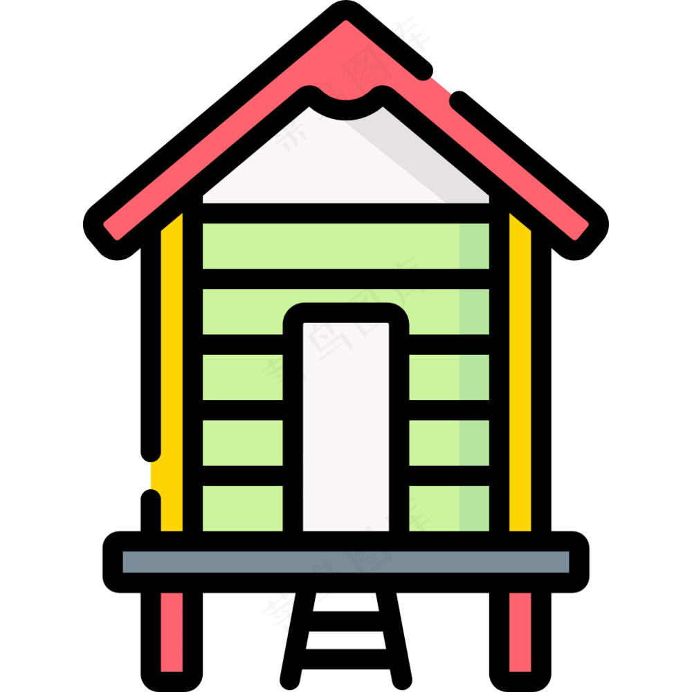海滩小屋 beach hut 线性彩色图标