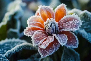 秋冬寒冷植物花朵上的白霜霜降摄影图