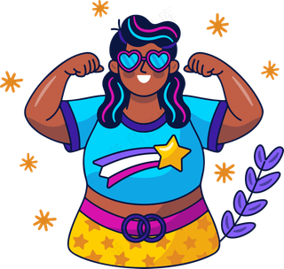 胖胖女生 健美 美式多巴胺插画 免抠透明底