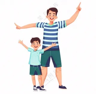 父亲爸爸儿子相拥卡通插画免抠