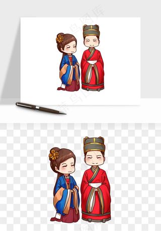 卡通中式婚礼新人png免抠