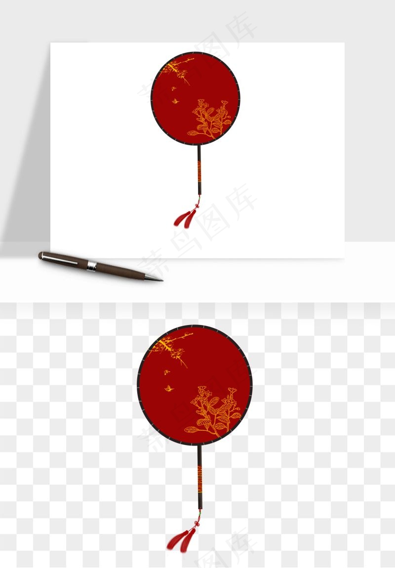 古风扇子元素png免抠