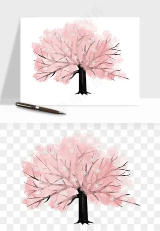 手绘浪漫花树桃花树png免抠