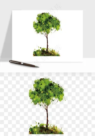水彩手绘树木png免抠