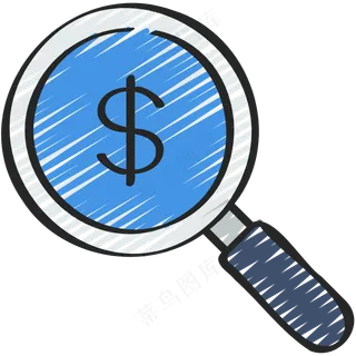 审计 放大镜看钱 铅笔手绘图标 icon
