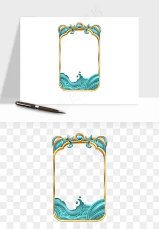 国潮风祥云浪花圆形矩形边框png免抠