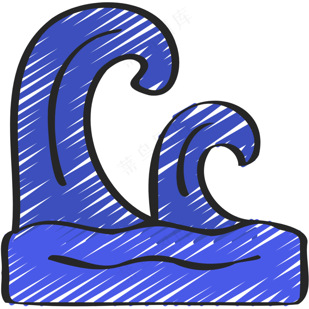 蓝色海浪 浪潮 铅笔手绘图标 icon