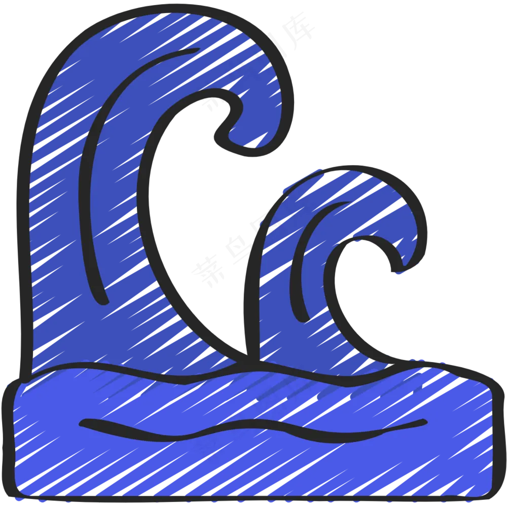 蓝色海浪 浪潮 铅笔手绘图标 icon