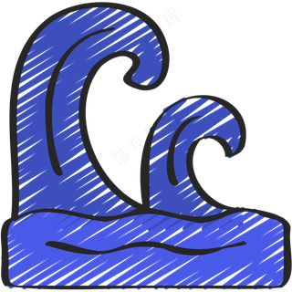 蓝色海浪 浪潮 铅笔手绘图标 icon