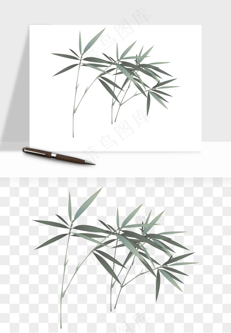 手绘竹子竹叶png免抠